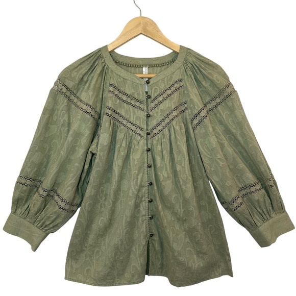 Anthropologie Top Blouse Women's S Harmony Sage Lace Peasant Cottage Feminine - Picture 13 of 15